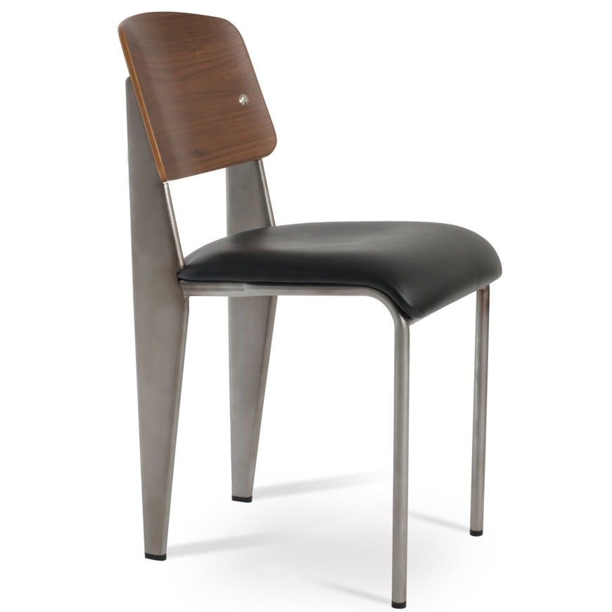 prouve soft seat dining chair ppms black 502 40 seat walnut veneer back gunmetal frame 2jpg